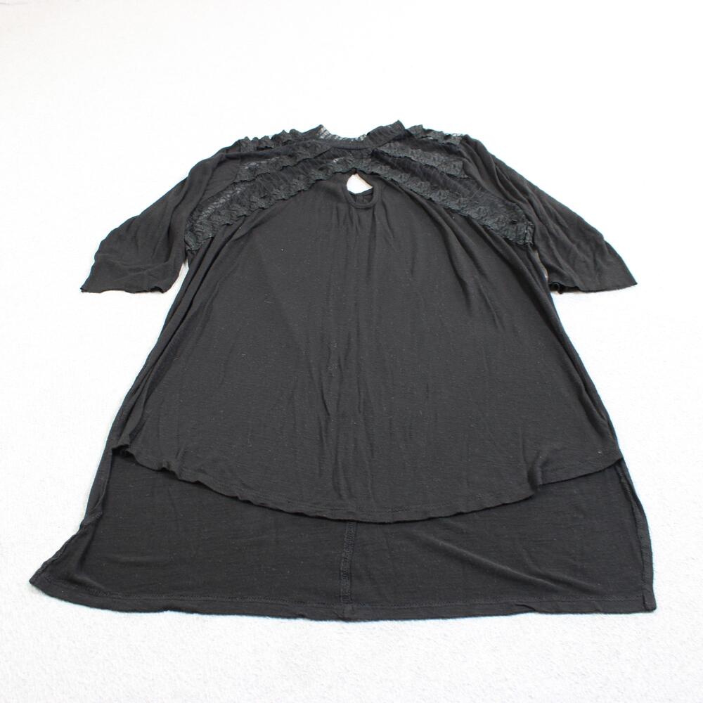 Free People New Romantics Shirt Women Medium Black Lace Ruffle Tunic Boho Romant